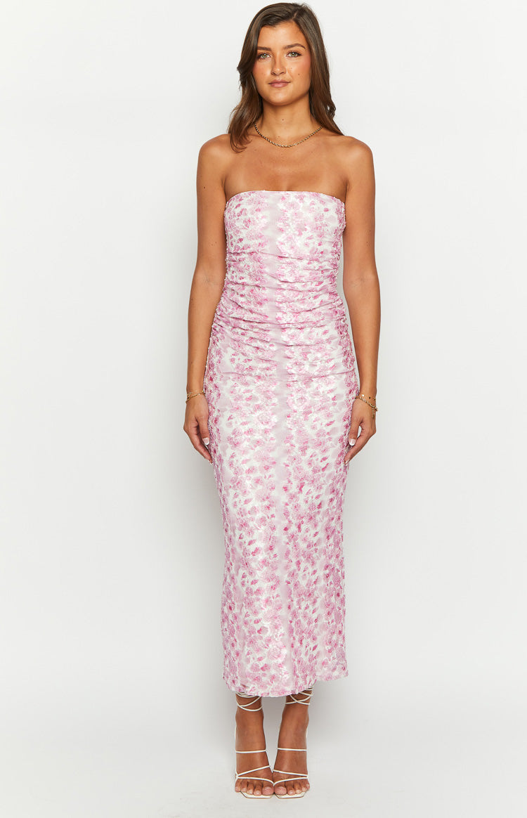 IMOGEN PINK FLORAL STRAPLESS MAXI DRESS