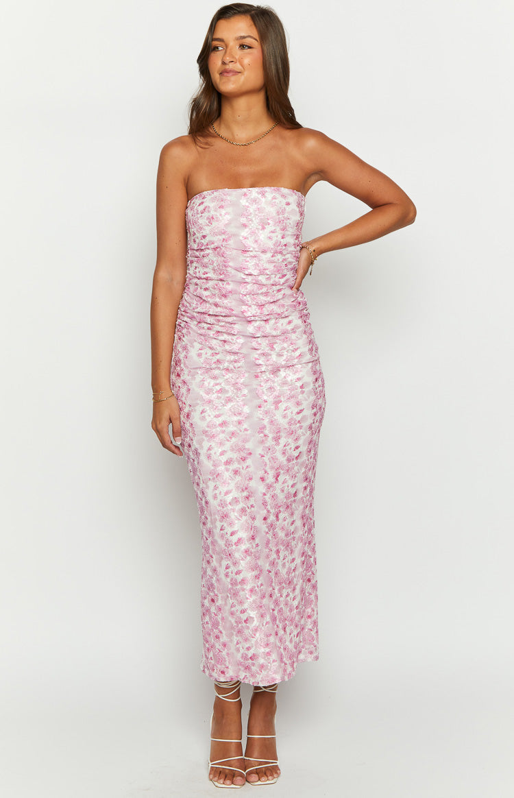 IMOGEN PINK FLORAL STRAPLESS MAXI DRESS