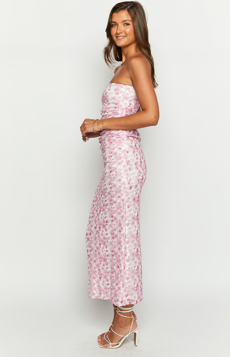 IMOGEN PINK FLORAL STRAPLESS MAXI DRESS