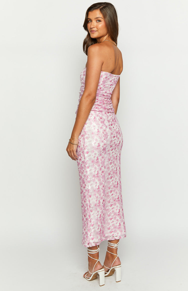IMOGEN PINK FLORAL STRAPLESS MAXI DRESS