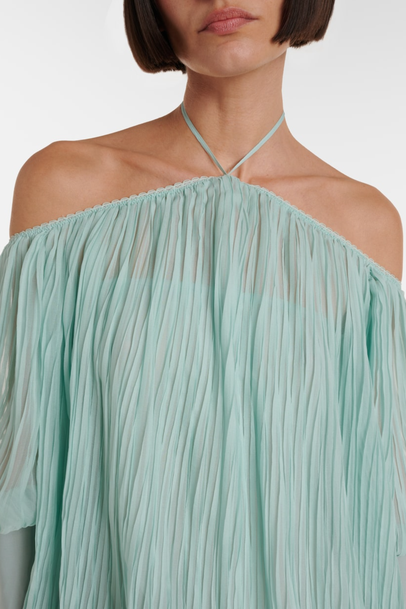 HALTER RUFFLE MINI DRESS IN GREEN