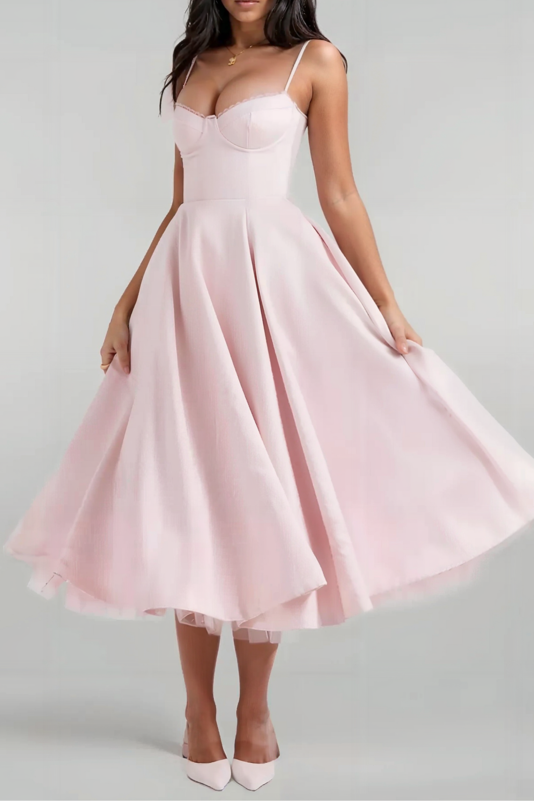 Isabeau5NuitCheriSatinCorsetTulleLayeredA-LineMidiDress SATIN CORSET TULLE A-LINE MIDI DRESS - BABY PINK