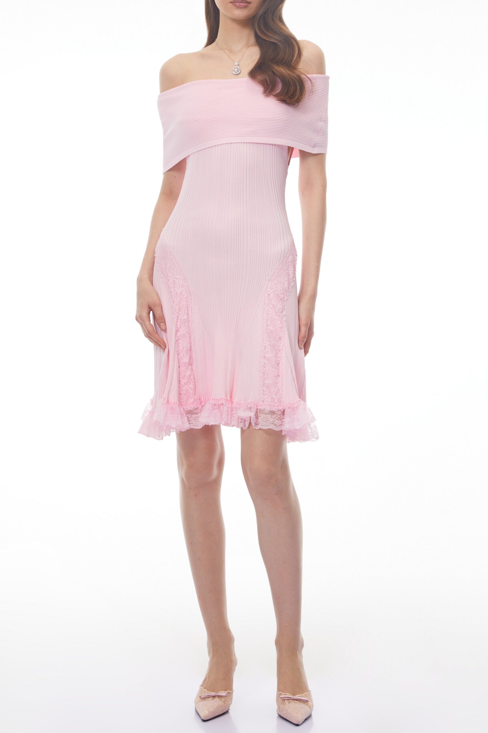 ISABEL PINK OFF-SHOULDER LACE MINI DRESS FOR PARTIES