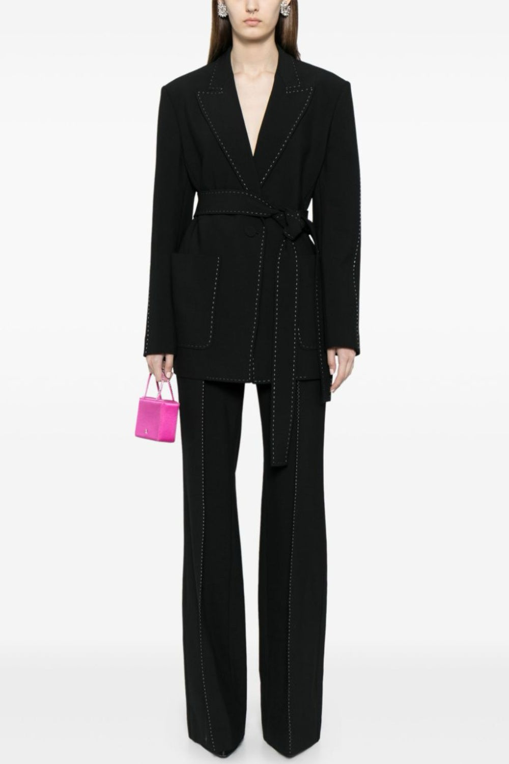 ISHARA BELTED BLAZER TWO-PIECE SET OFFICE WEAR