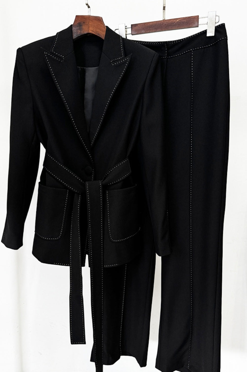 ISHARA BELTED BLAZER TWO-PIECE SET OFFICE WEAR