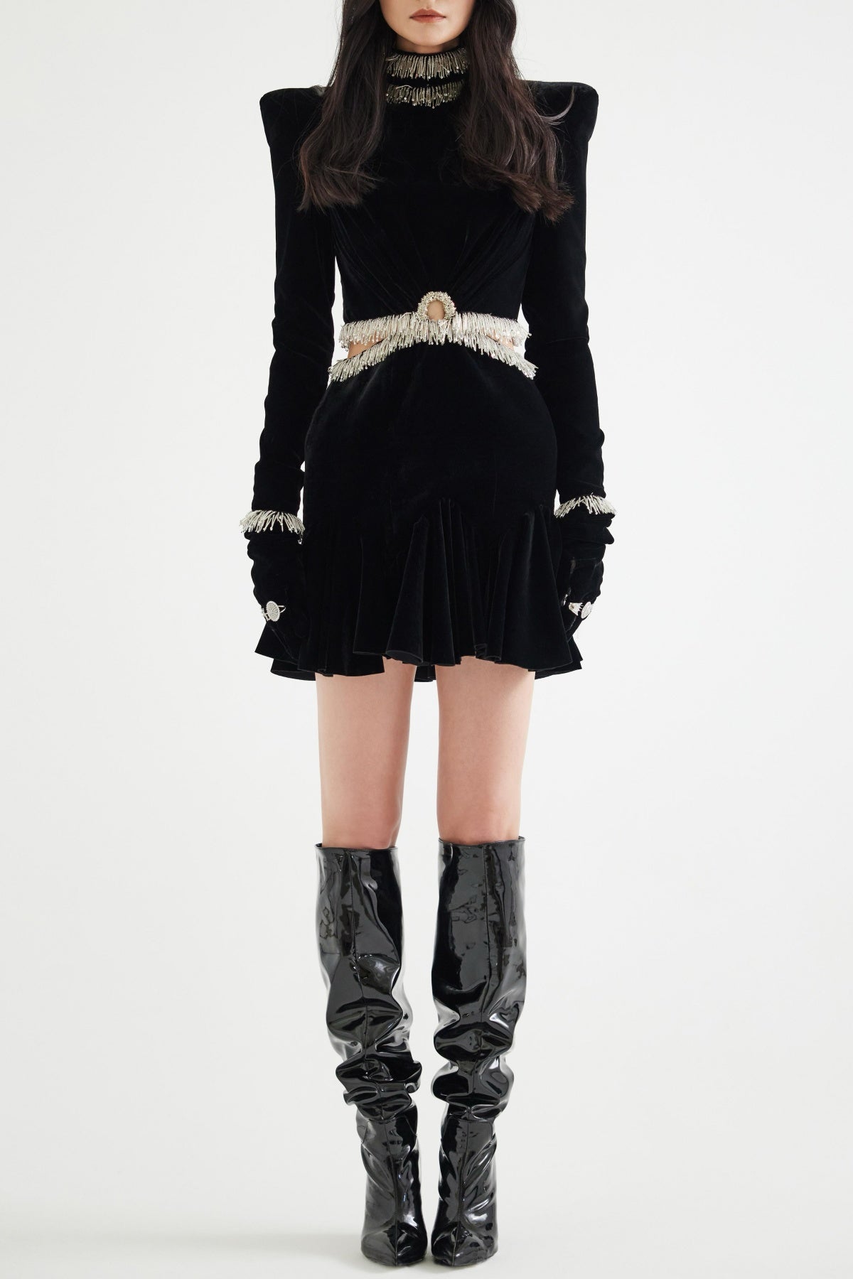 IshikaBead-EmbellishedVelvetCutoutMiniDress1 GLAM VELVET CUTOUT MINI DRESS WITH BEADS
