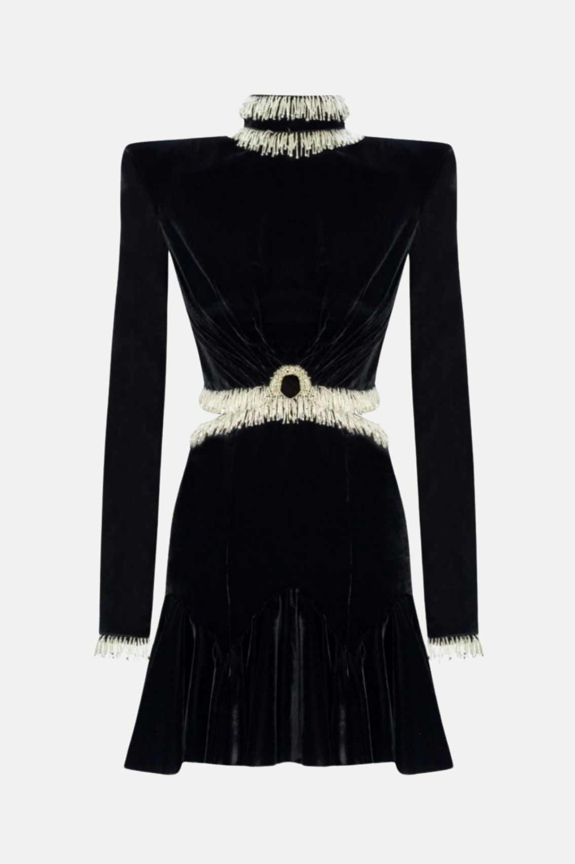 GLAM VELVET CUTOUT MINI DRESS WITH BEADS
