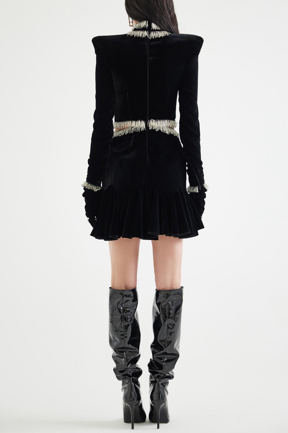 GLAM VELVET CUTOUT MINI DRESS WITH BEADS