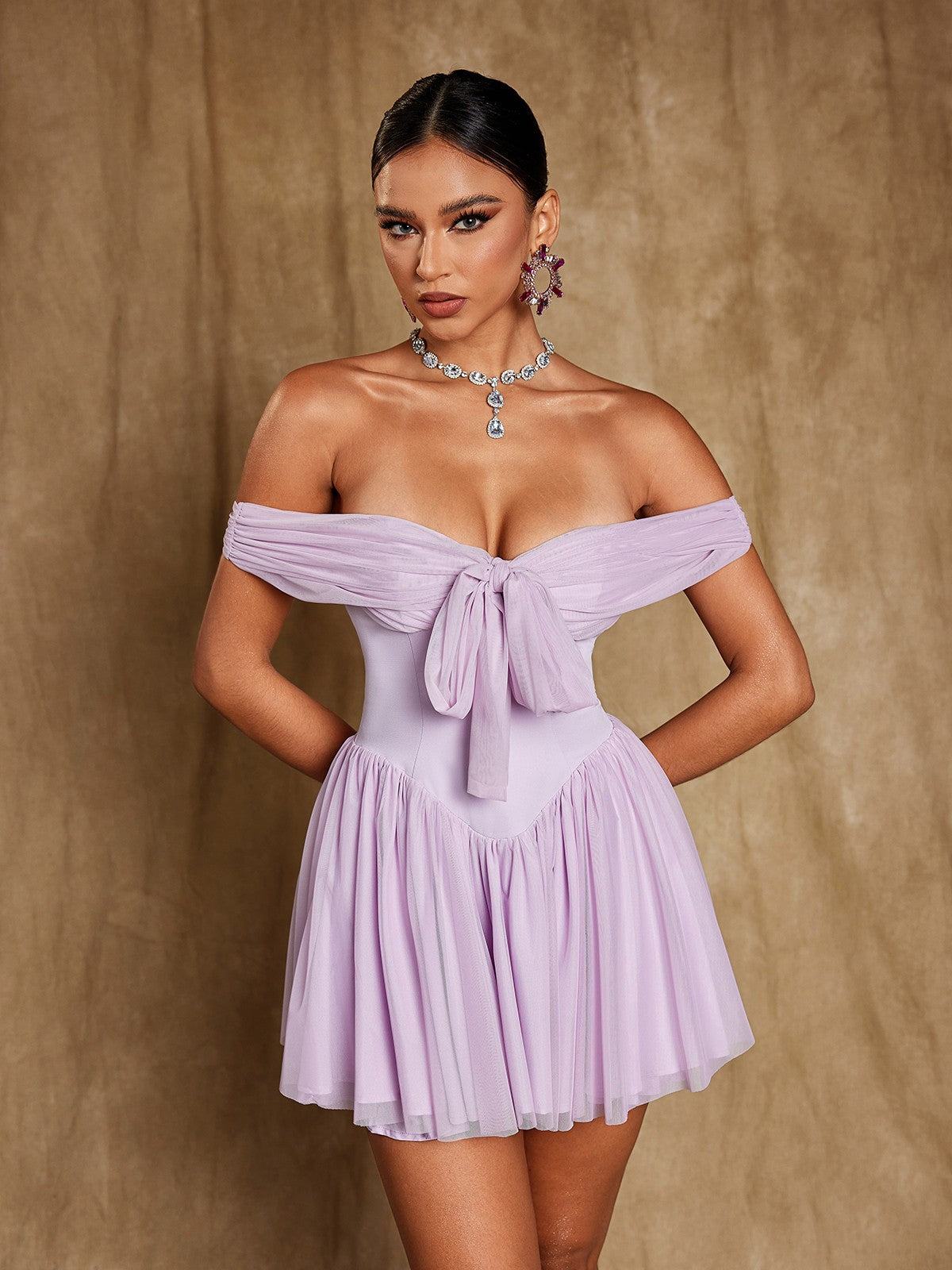 ISIDORE OFF-SHOULDER MESH MINI DRESS