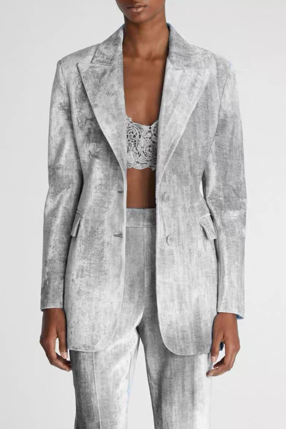ISLETA PRINT BLAZER SET GREY FORMAL OFFICE WEAR