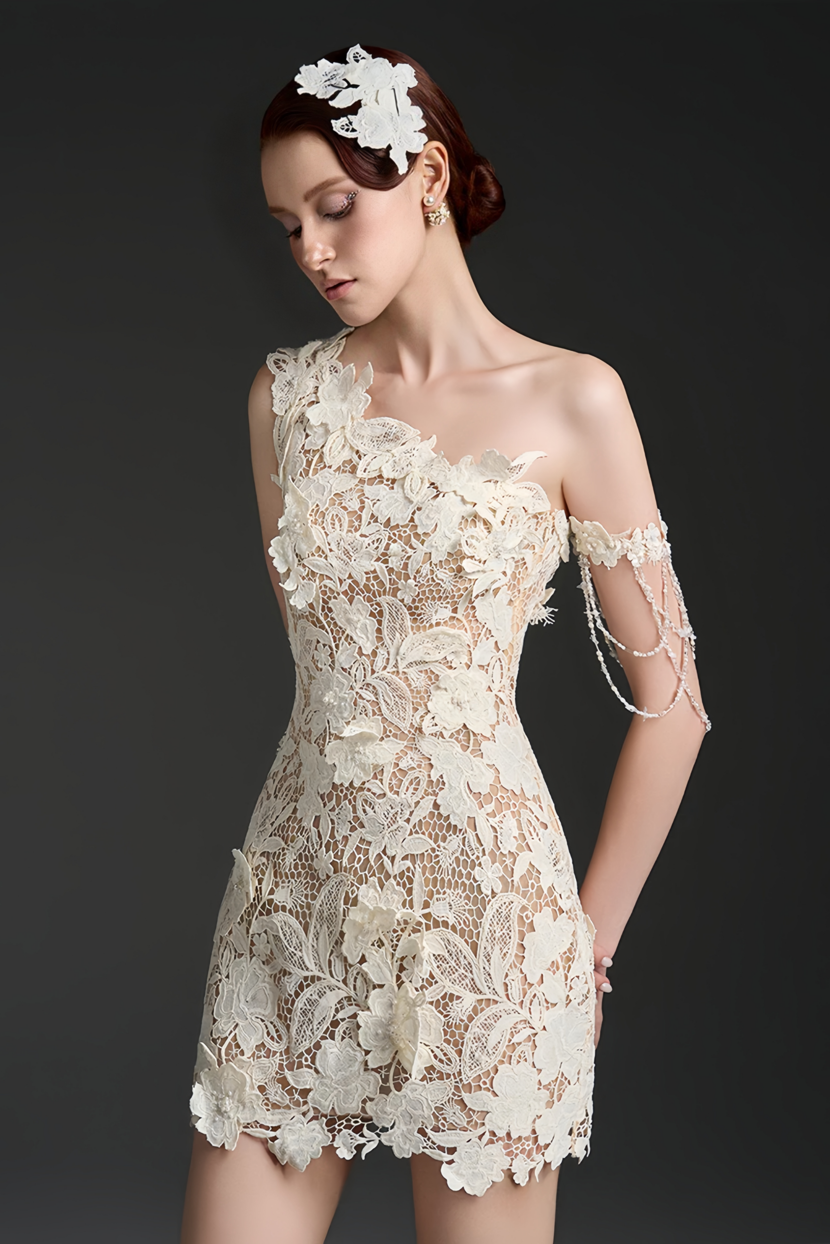 AVALON WHITE ONE-SHOULDER FLORAL MINI DRESS
