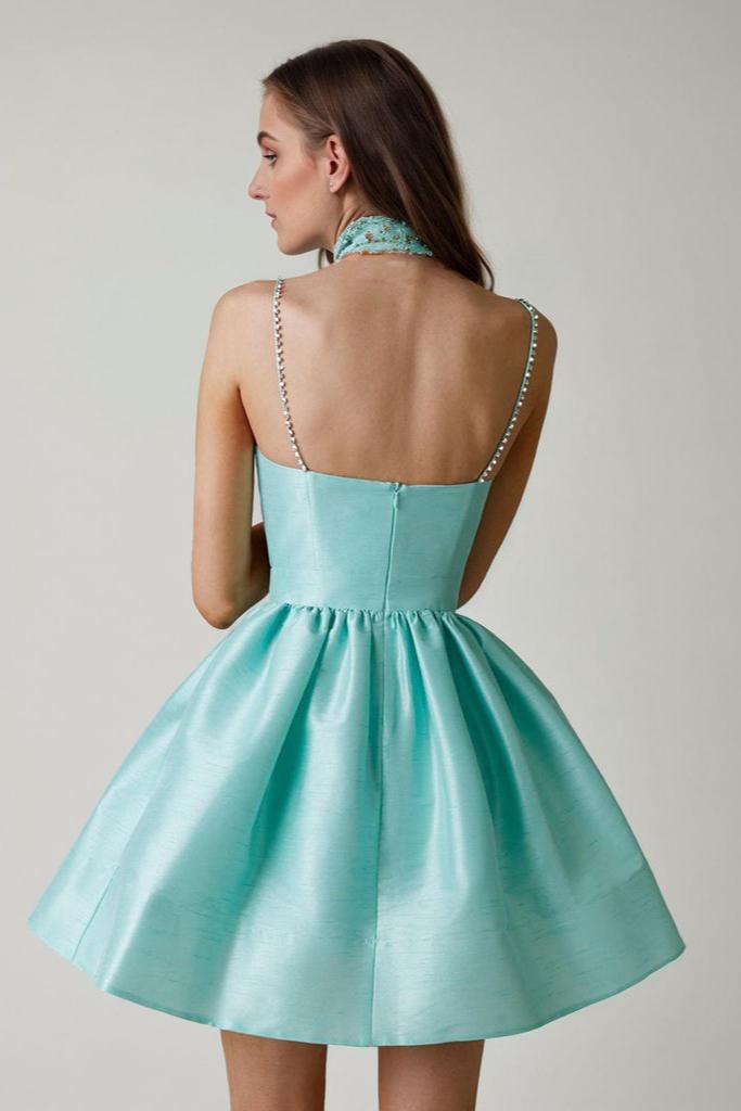 SATIN RUFFLE HEM MINI DRESS FOR PARTY