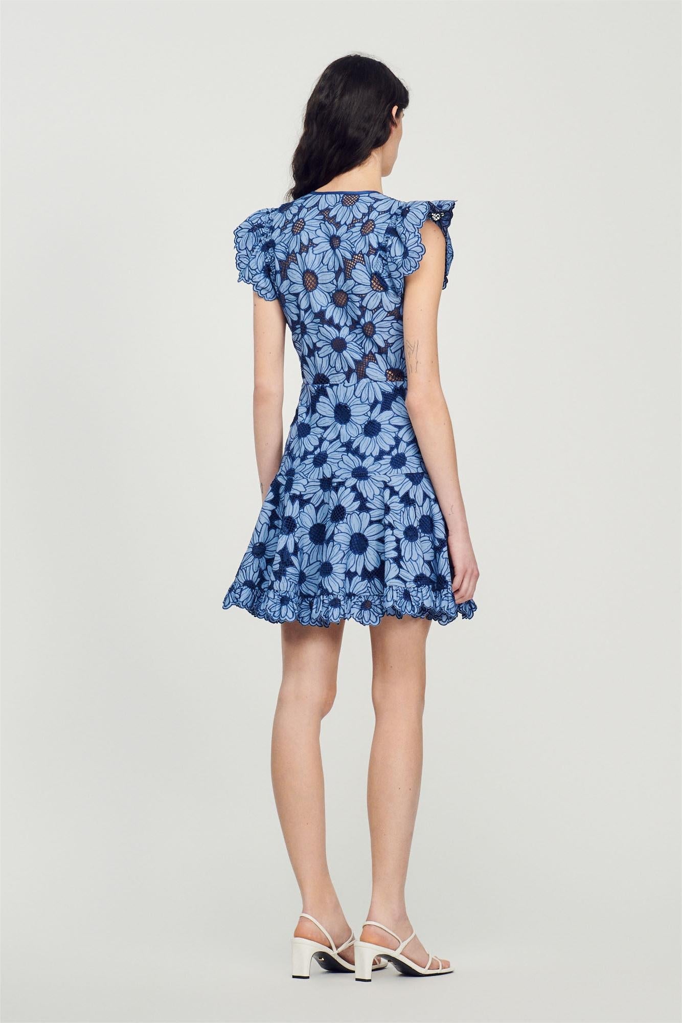 J2308214052-1 FLUTTER SLEEVE V-NECK FLORAL MINI DRESS