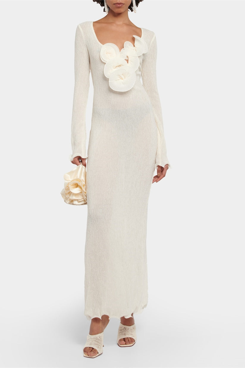 LONG SLEEVE V-NECK SLIT MAXI DRESS SOLID COLOR