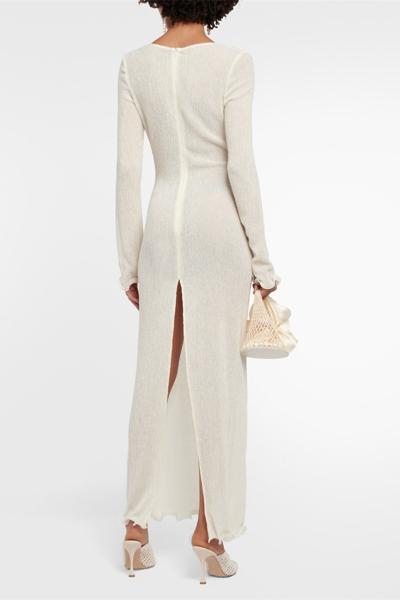LONG SLEEVE V-NECK SLIT MAXI DRESS SOLID COLOR
