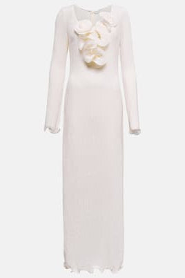 LONG SLEEVE V-NECK SLIT MAXI DRESS SOLID COLOR