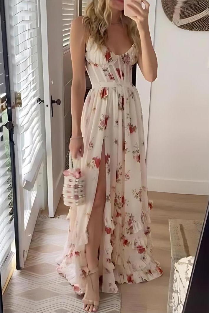 J2406264002-_5 FLORAL SWEETHEART SPLIT MIDI DRESS FOR WEDDING GUEST