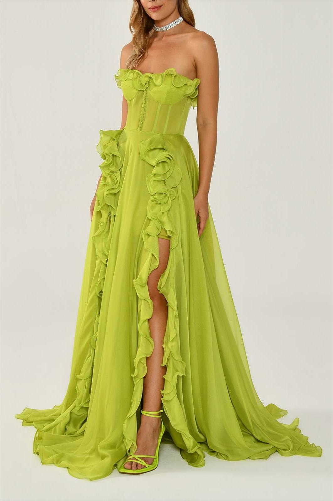 SOLID FRILL SWEETHEART SLEEVELESS MAXI DRESS
