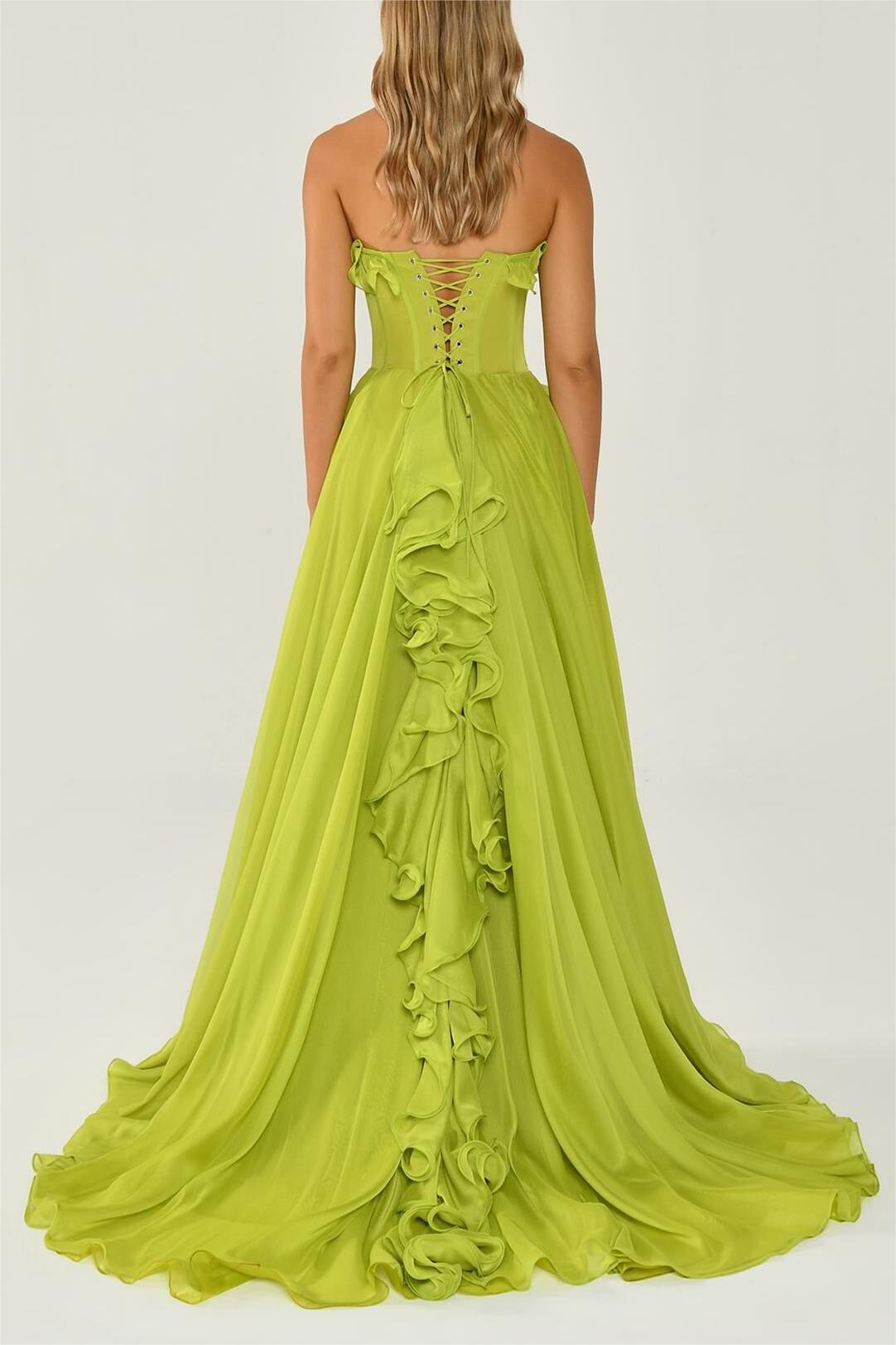 SOLID FRILL SWEETHEART SLEEVELESS MAXI DRESS