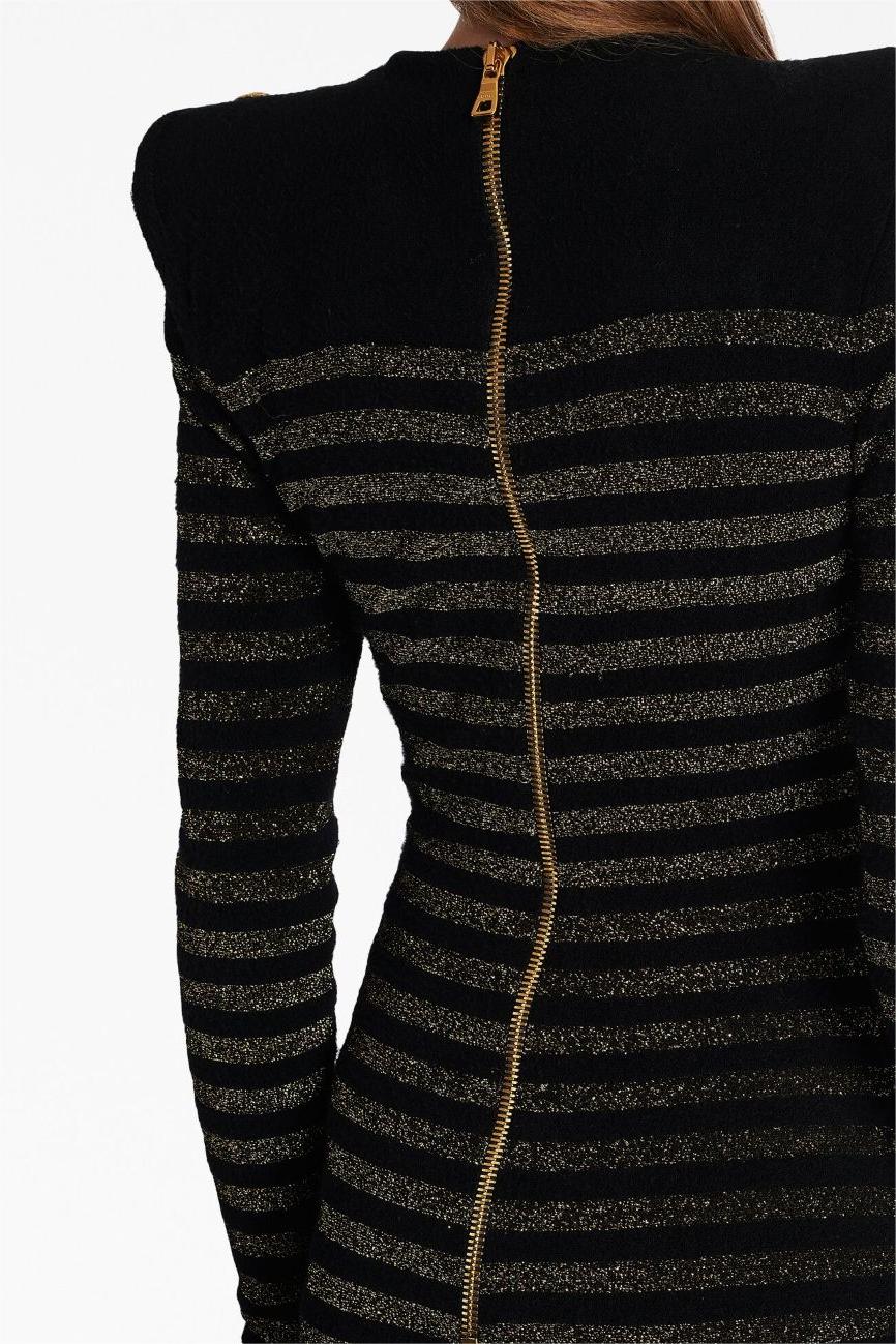CARLIN JERSEY STRIPE LONG SLEEVE MINI BLACK DRESS