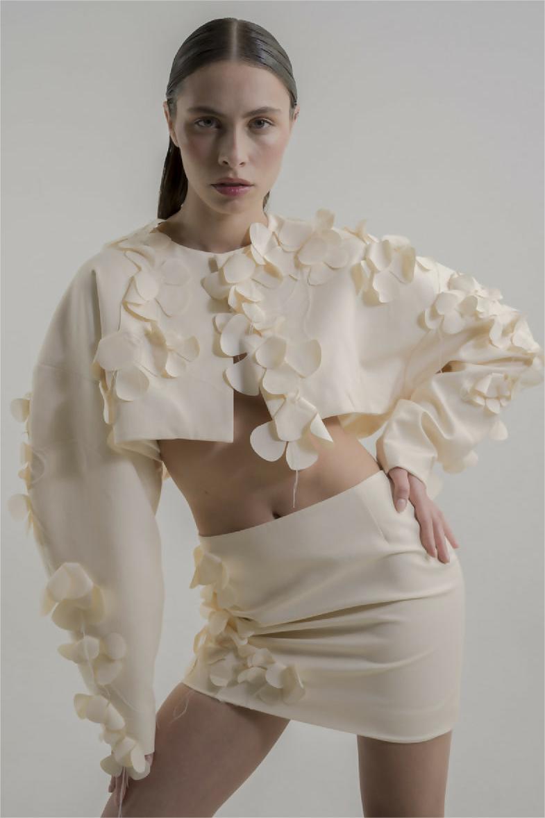 3D FLORAL SKIRT SET - LONG SLEEVE TOP & HIGH WAIST MINI