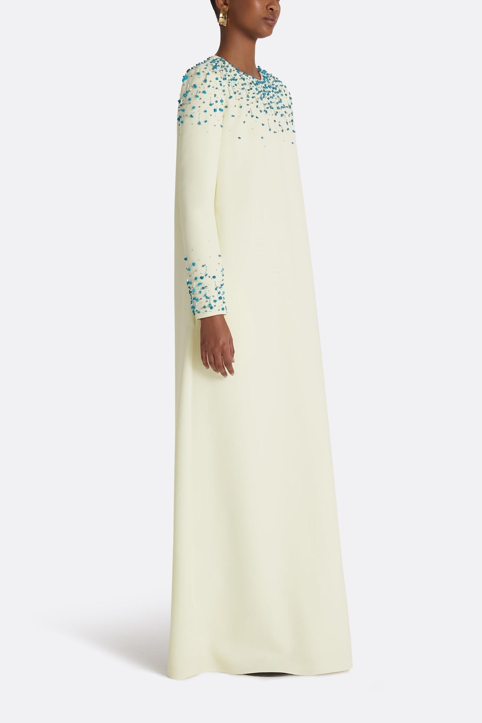 RHINESTONE ROUND NECK MAXI DRESS BEIGE