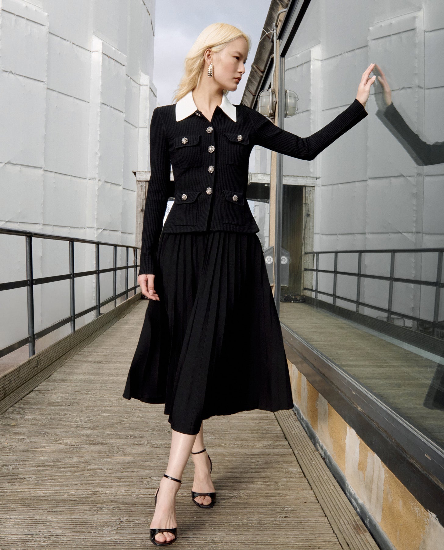 EVANGELINE BLACK TAILORED MIDI DRESS