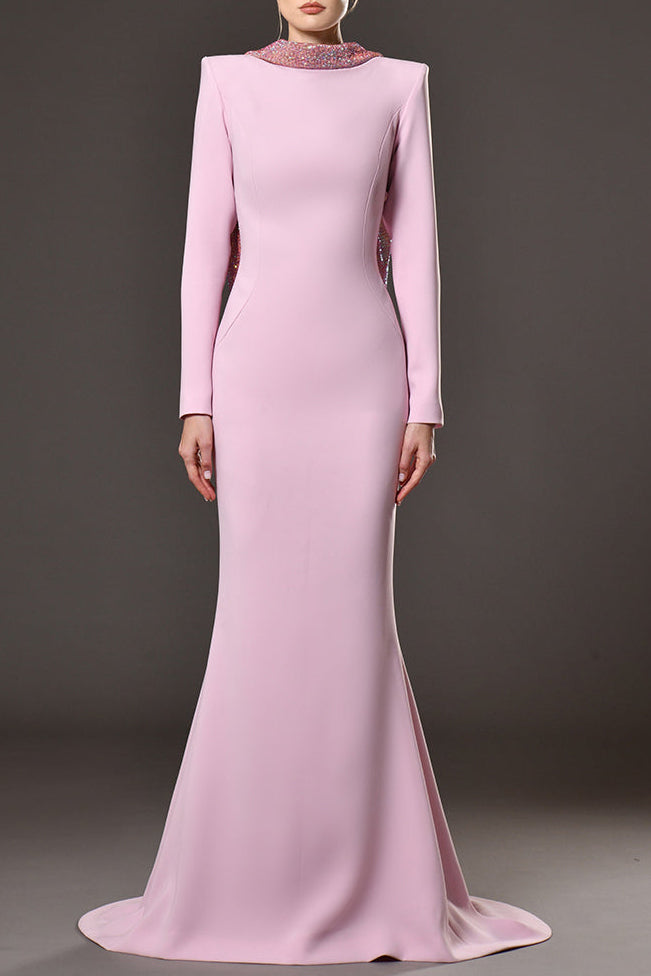 VIOLET PINK CRYSTAL FLOWER MAXI DRESS FOR EVENTS