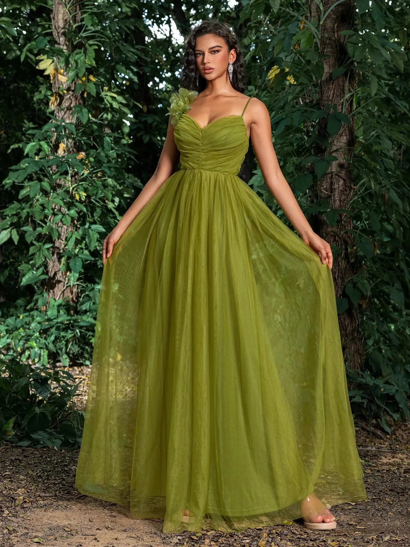 ELEGANT FLORAL APPLIQUE SLIP DRESS FOR PARTIES