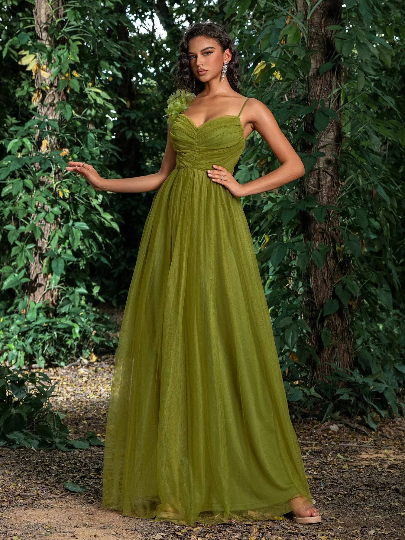 ELEGANT FLORAL APPLIQUE SLIP DRESS FOR PARTIES