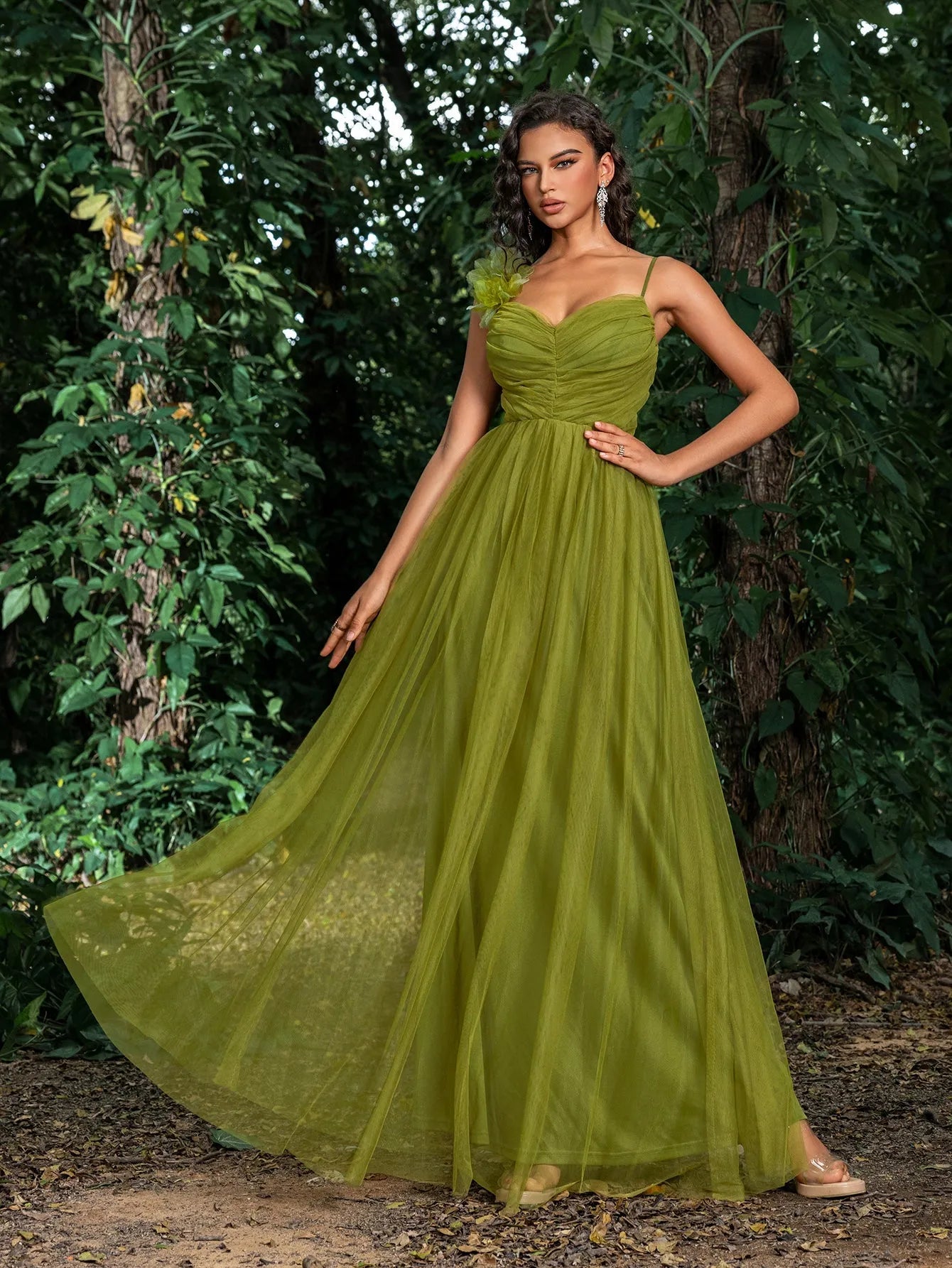 ELEGANT FLORAL APPLIQUE SLIP DRESS FOR PARTIES