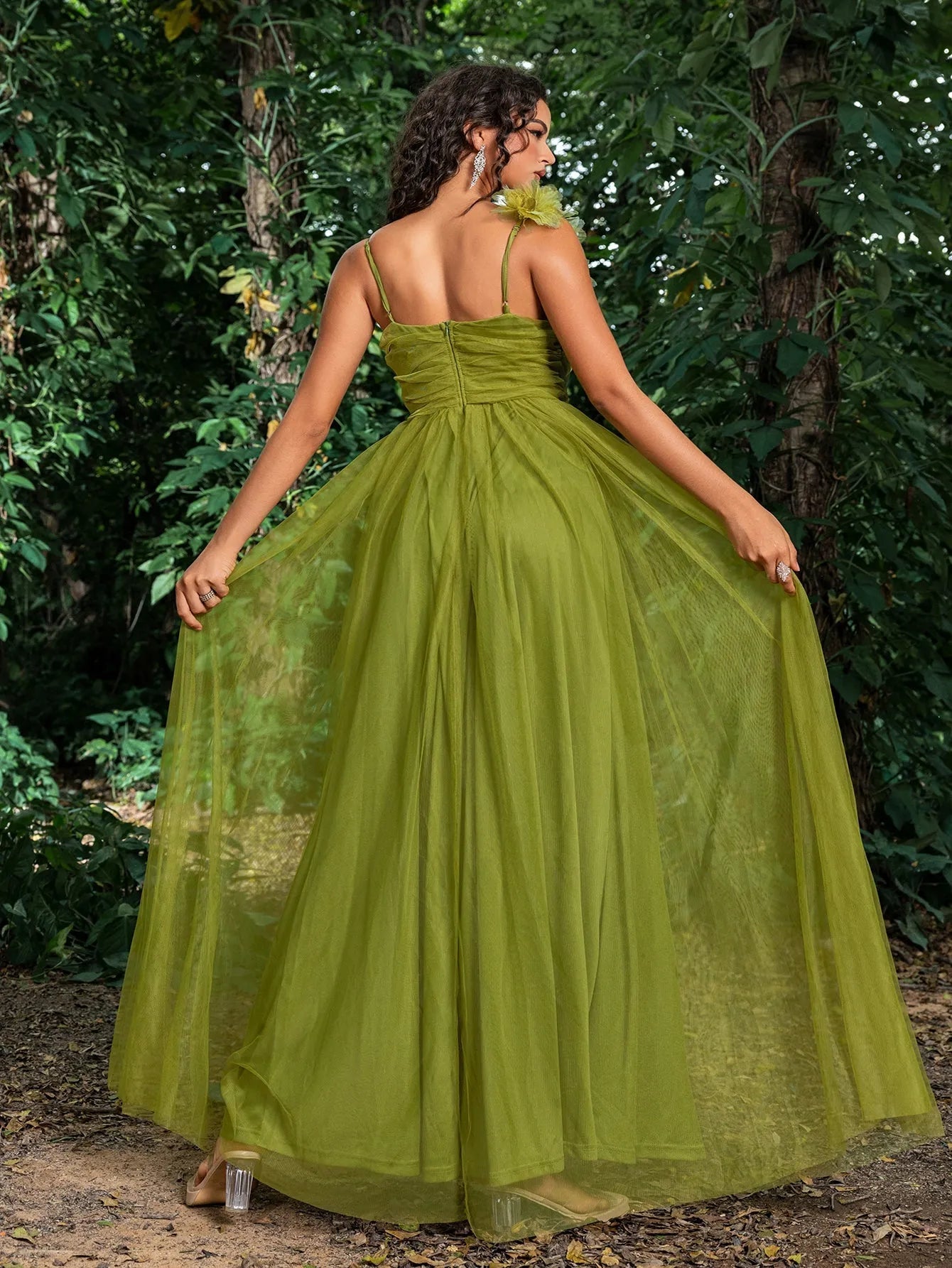 ELEGANT FLORAL APPLIQUE SLIP DRESS FOR PARTIES