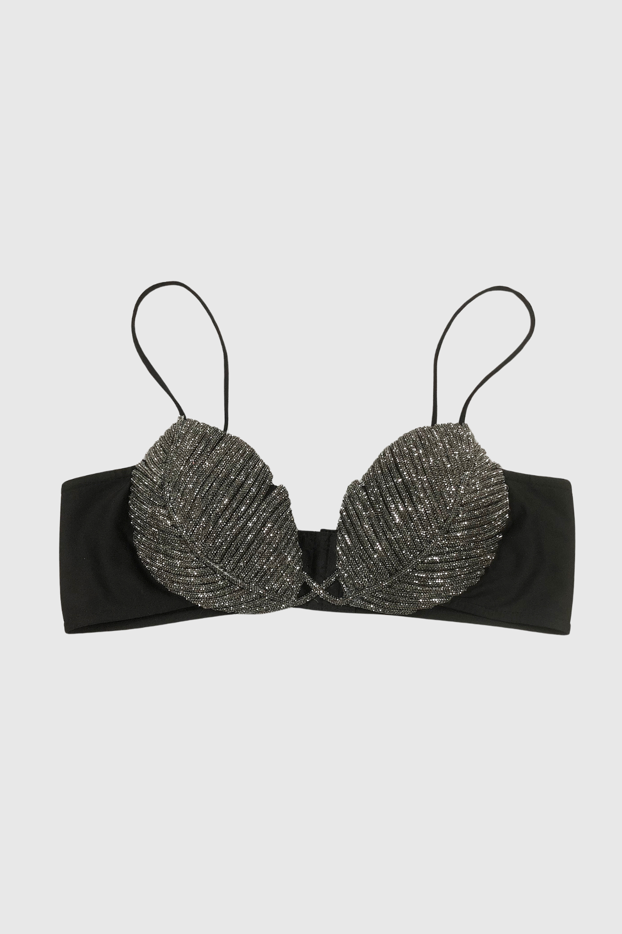 LEAF CRYSTAL BRALETTE BLACK - BOHO PARTY TOP