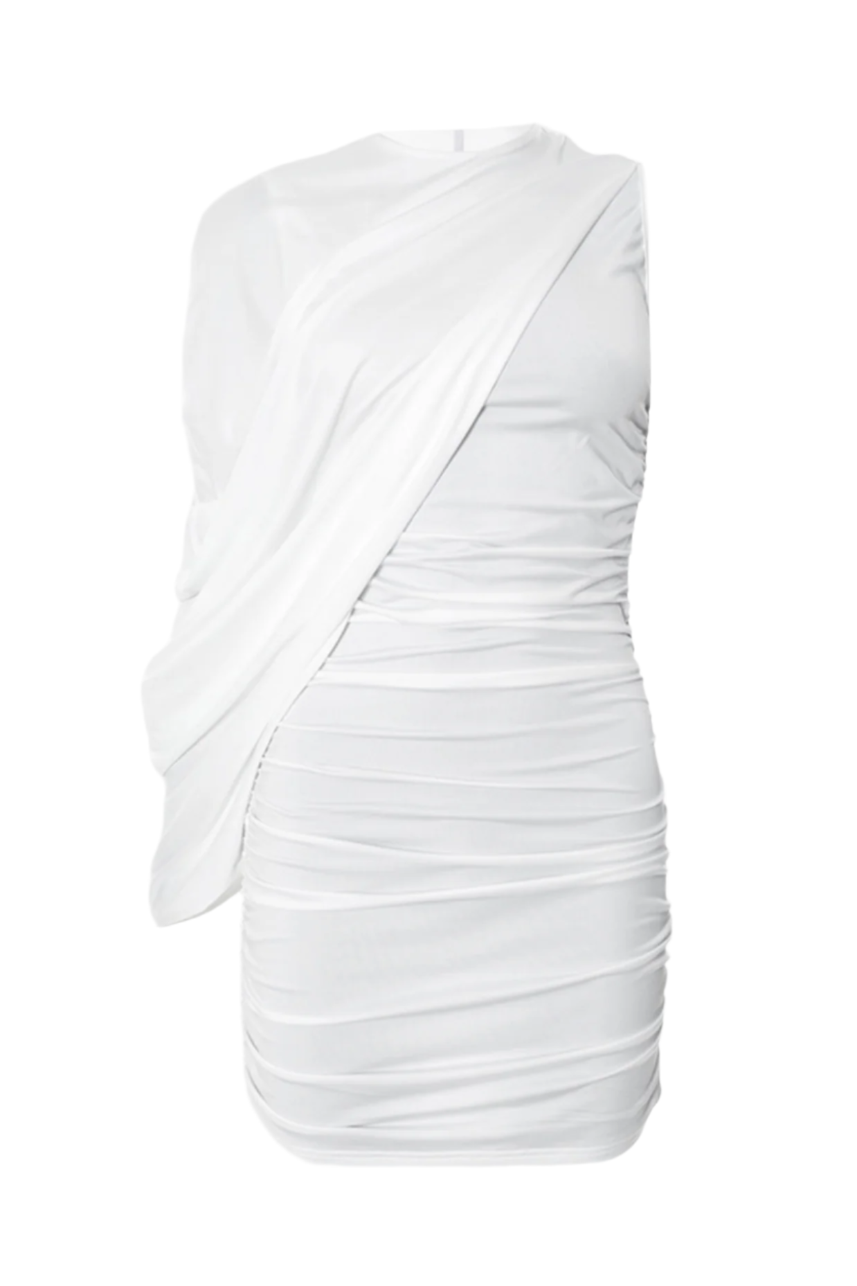 ONE SHOULDER RUCHED MINI DRESS FOR PARTY WHITE