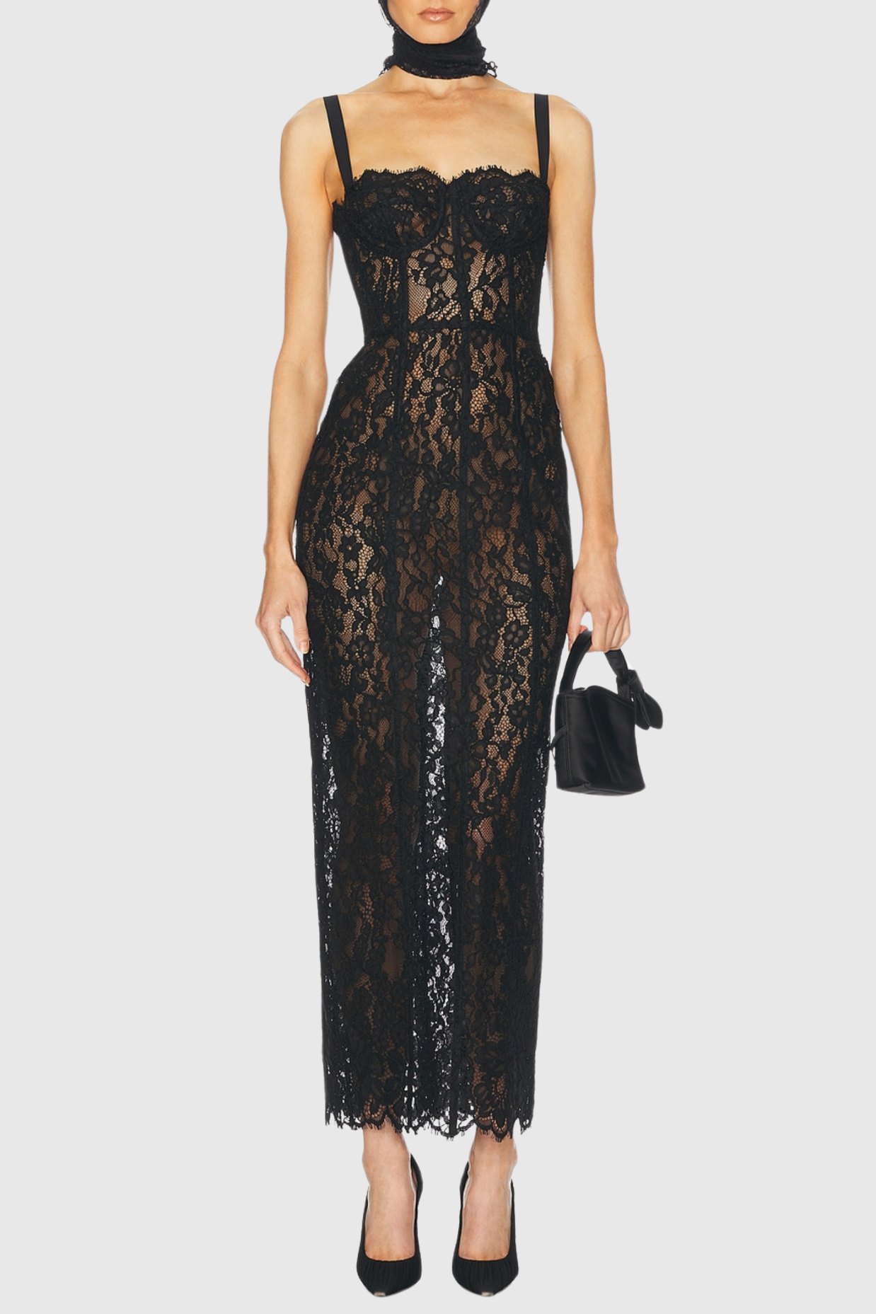 FREDA LACE CORSET MAXI DRESS, BLACK, WEDDING GUEST