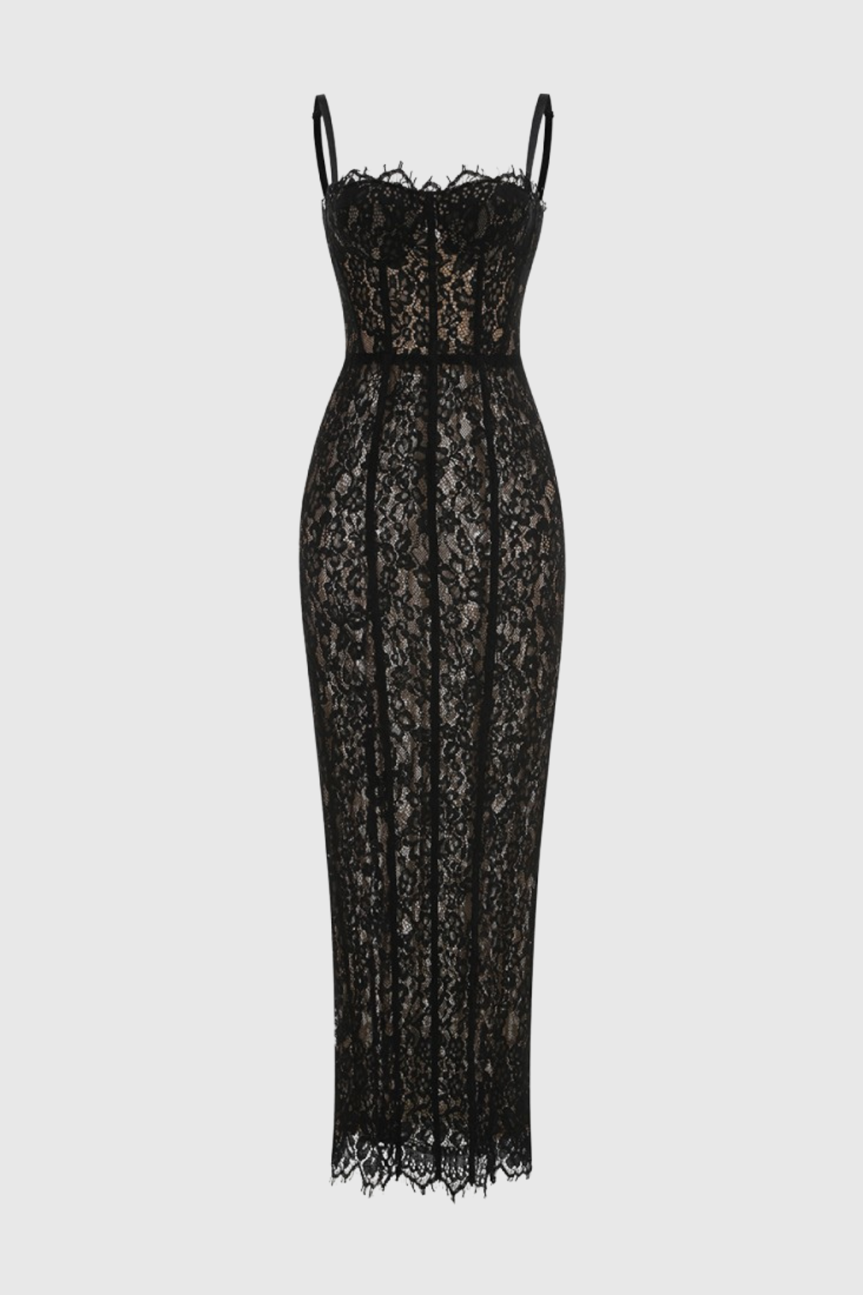 FREDA LACE CORSET MAXI DRESS, BLACK, WEDDING GUEST