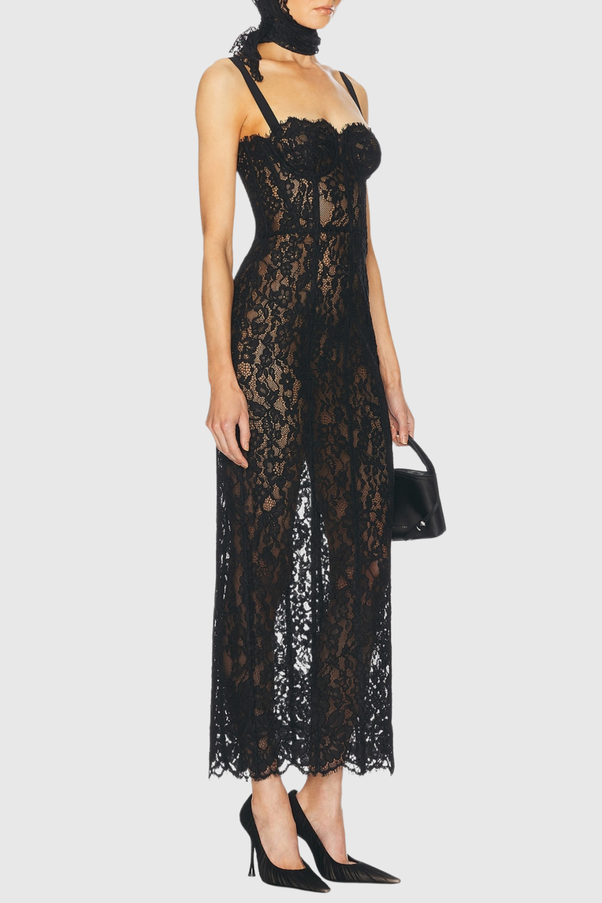 FREDA LACE CORSET MAXI DRESS, BLACK, WEDDING GUEST