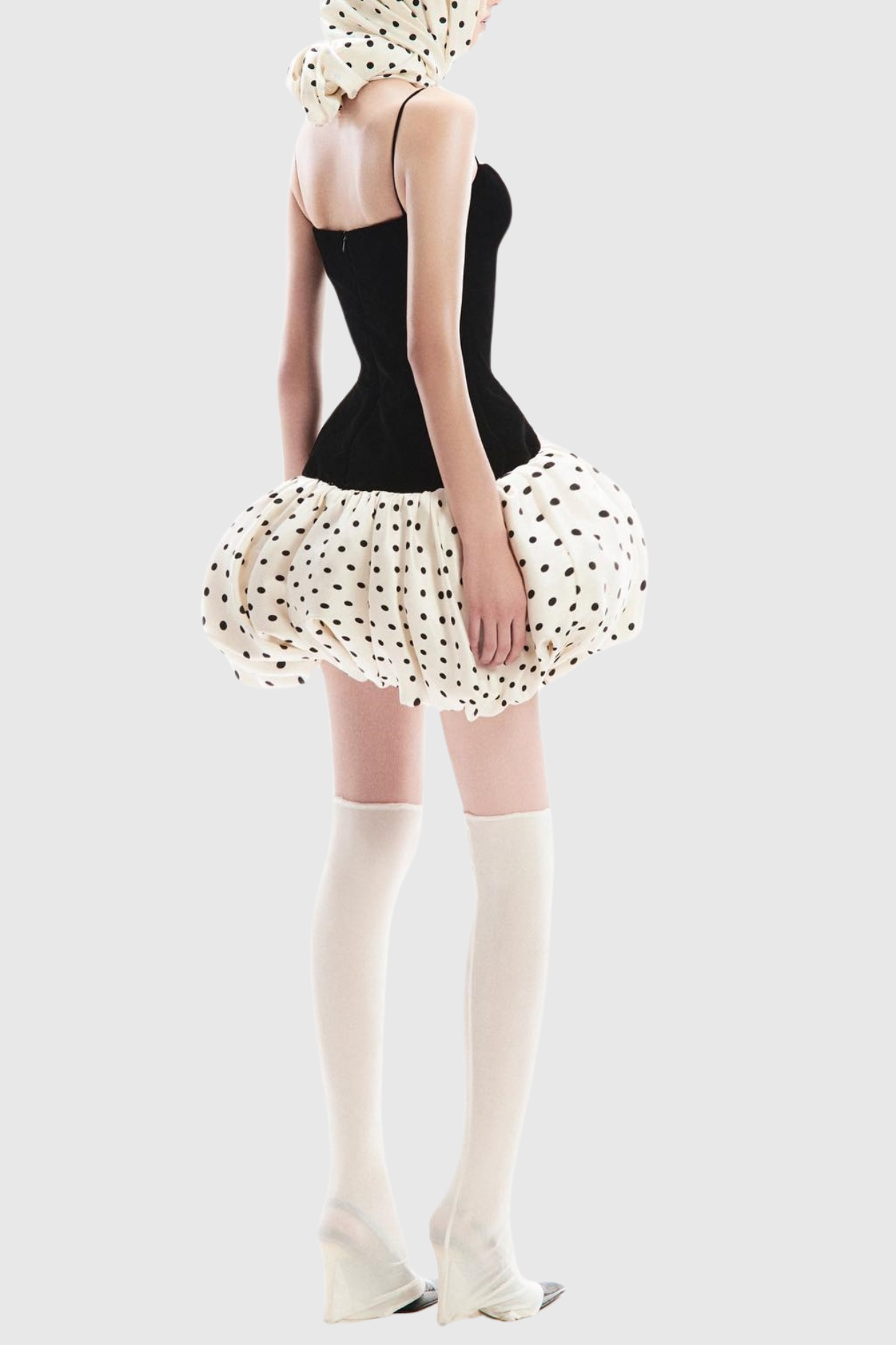 BOW EMBELLISHED PUFF DOT MINI DRESS