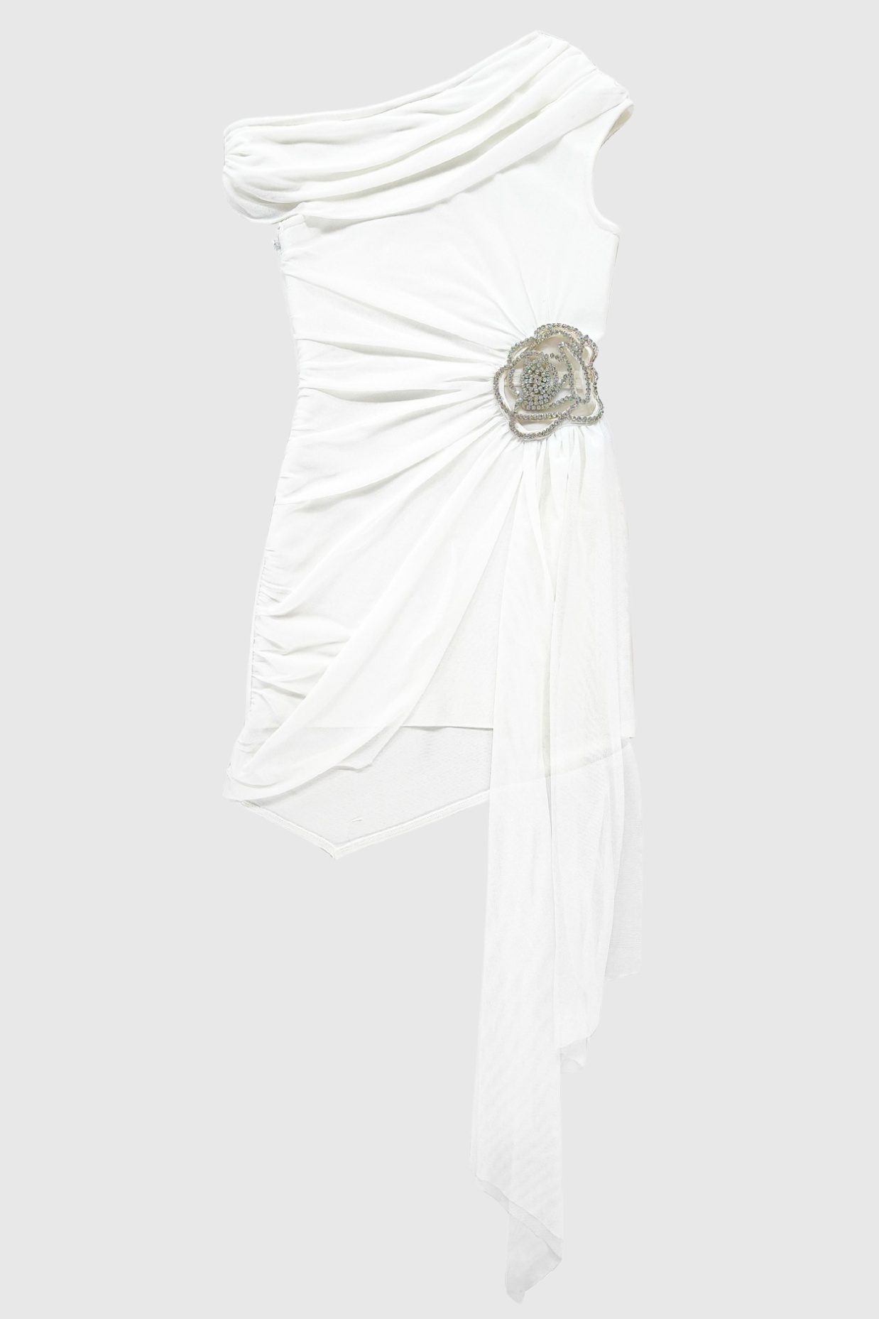 JANETT ONE SHOULDER FLORAL MINI DRESS - WHITE
