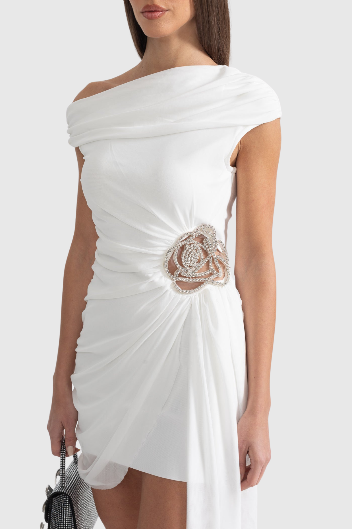 JANETT ONE SHOULDER FLORAL MINI DRESS - WHITE