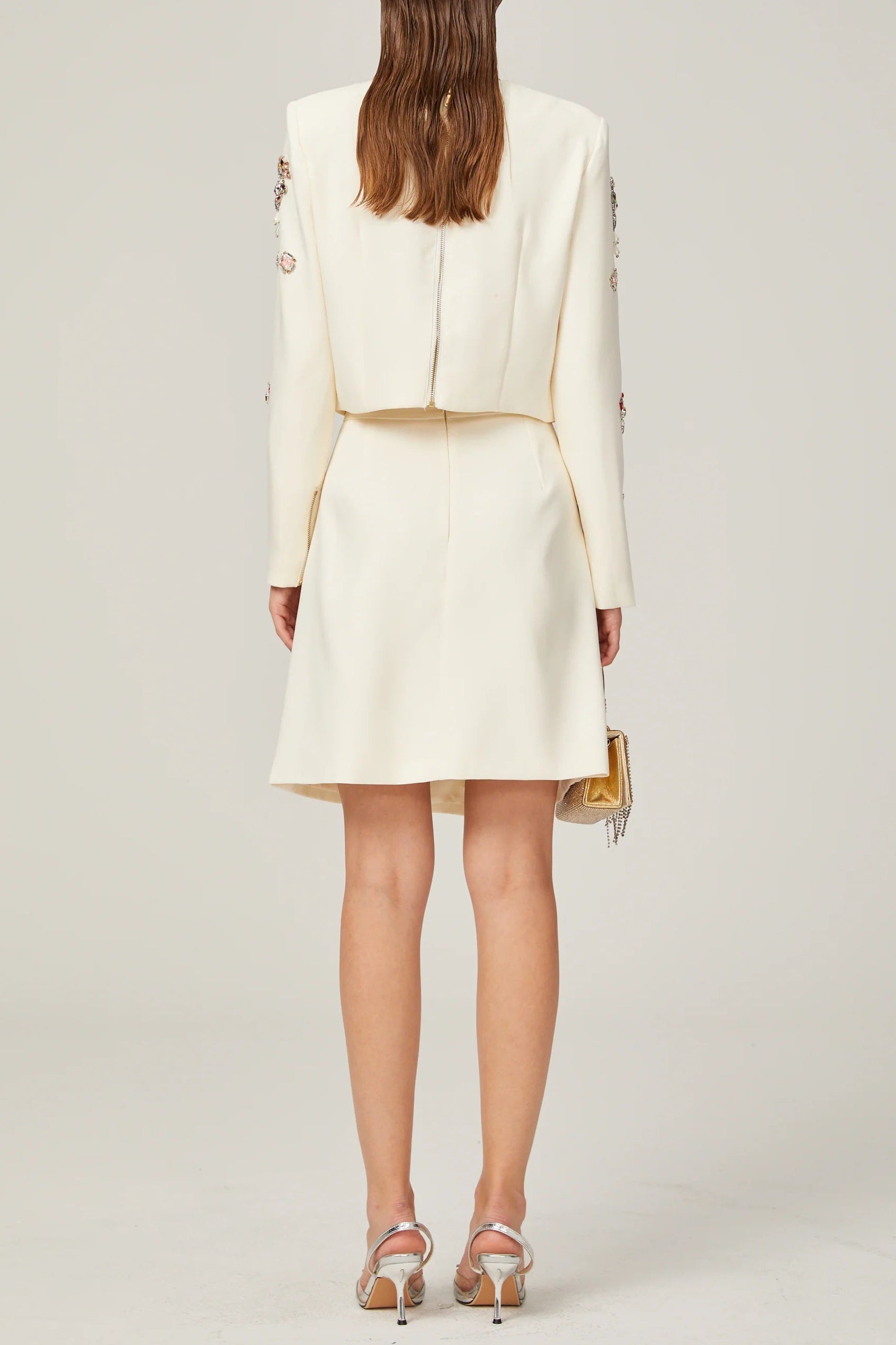 CRYSTAL MATCHING SET: WHITE EMBELLISHED TOP & SKIRT