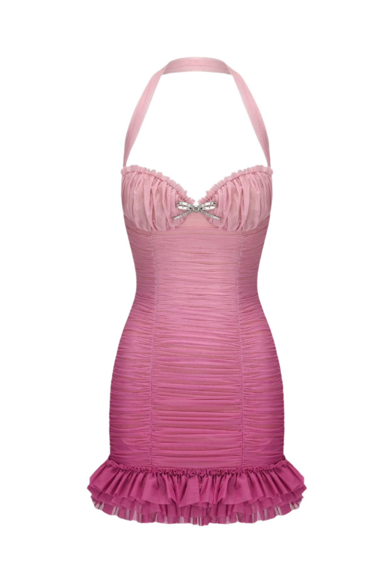 HALTER MESH GRADIENT RUSHED PINK PARTY MINI DRESS
