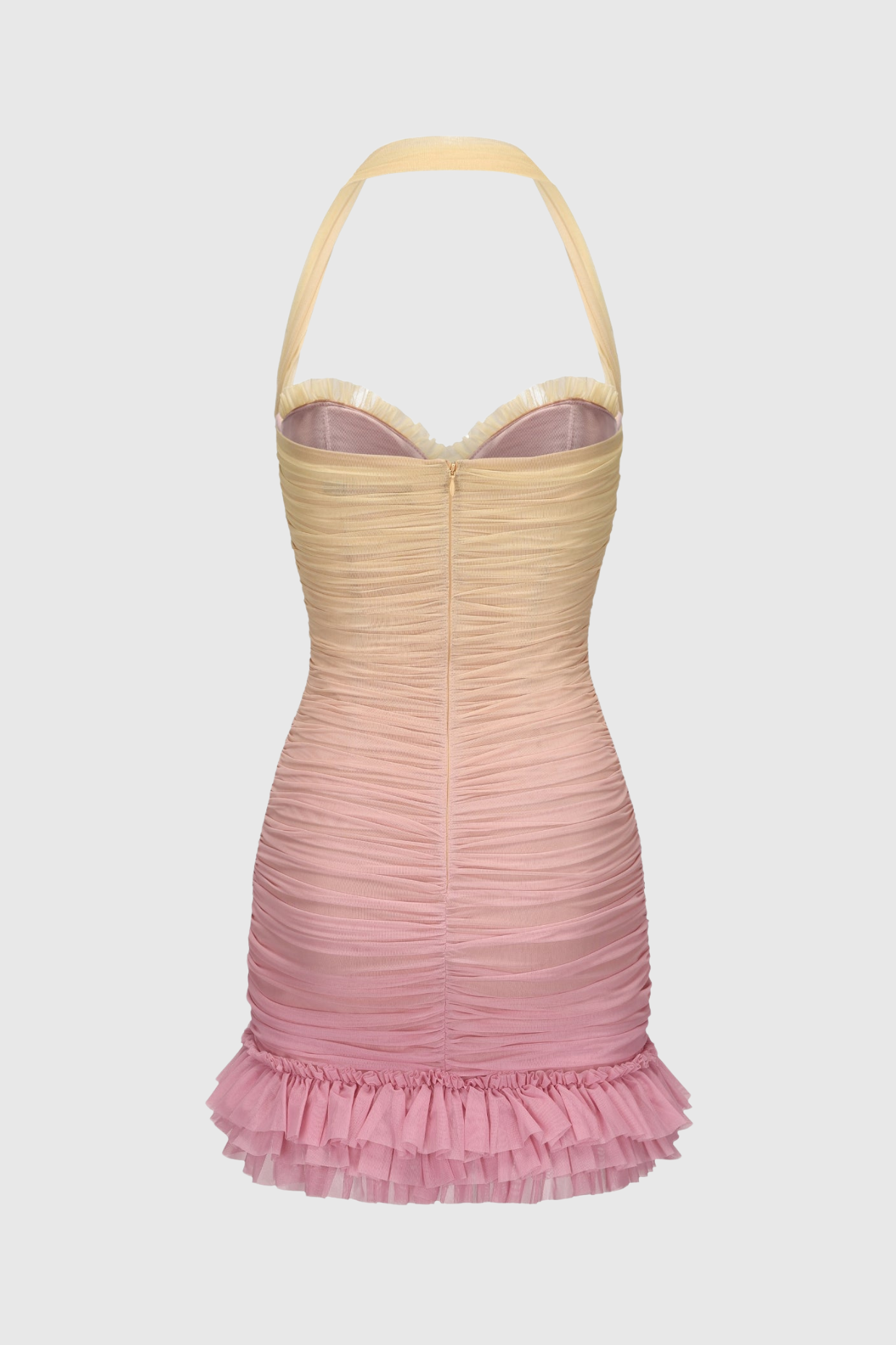 HALTER MESH GRADIENT RUSHED YELLOW MINI DRESS