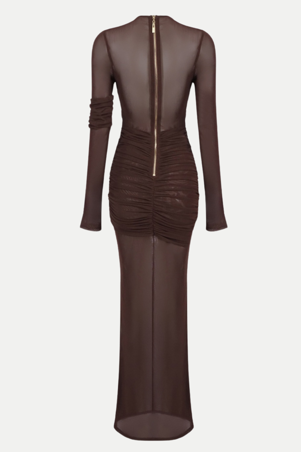 JOLLEEN RUCHED MESH MAXI DRESS BROWN