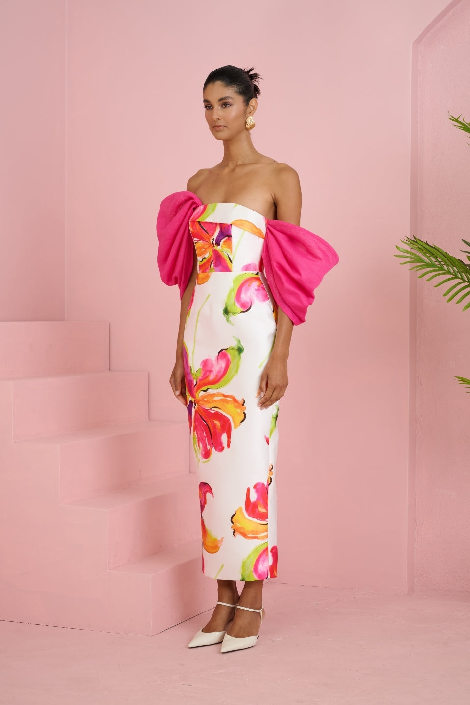 SYLVIA WHITE FLORAL STRAPLESS MAXI DRESS FOR WEDDING