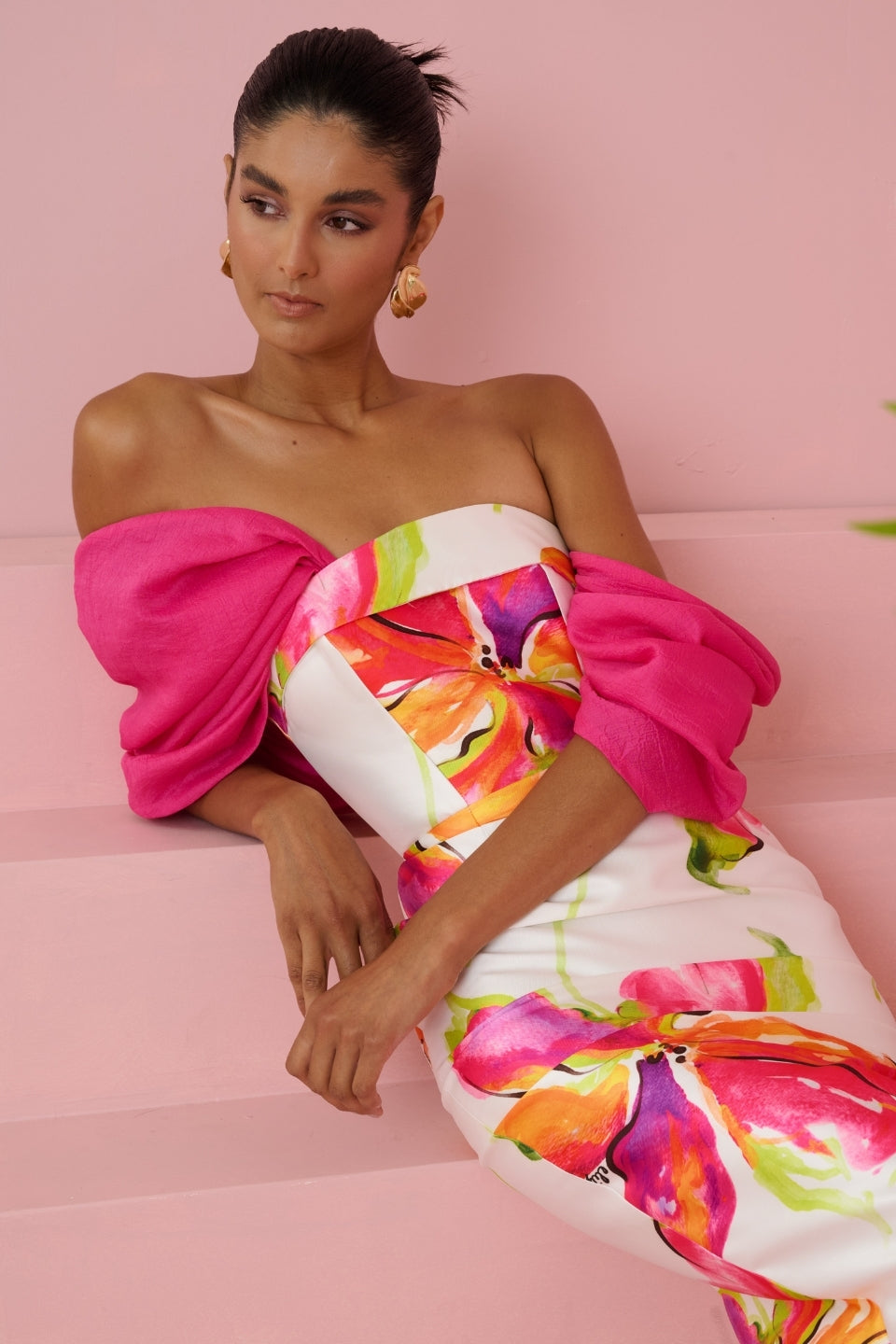 SYLVIA WHITE FLORAL STRAPLESS MAXI DRESS FOR WEDDING