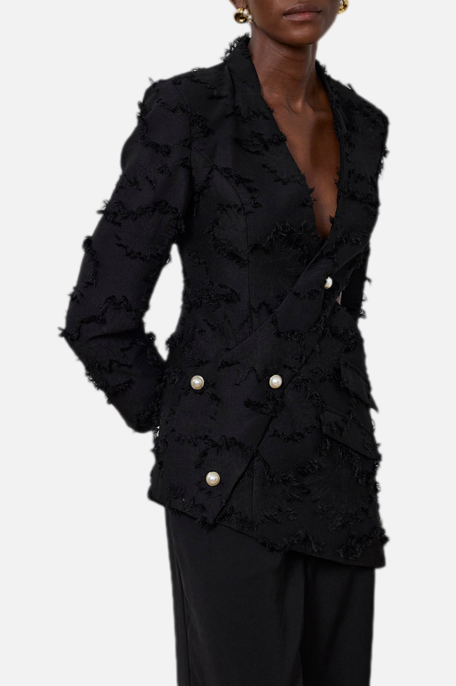 JOVIE FRINGE CUTOUT ASYMMETRIC BLAZER