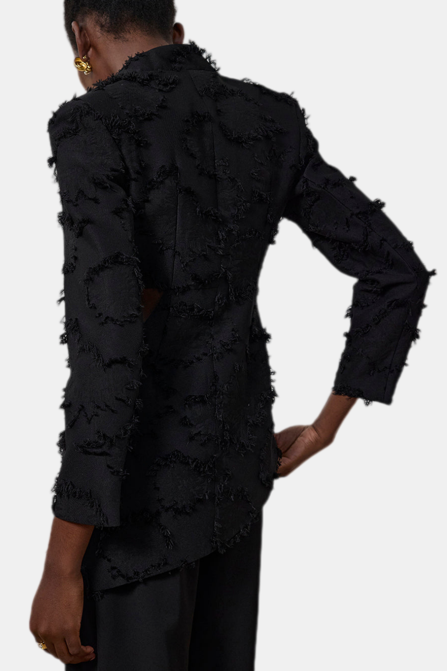 JOVIE FRINGE CUTOUT ASYMMETRIC BLAZER