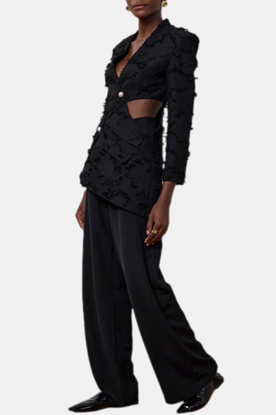 JOVIE FRINGE CUTOUT ASYMMETRIC BLAZER