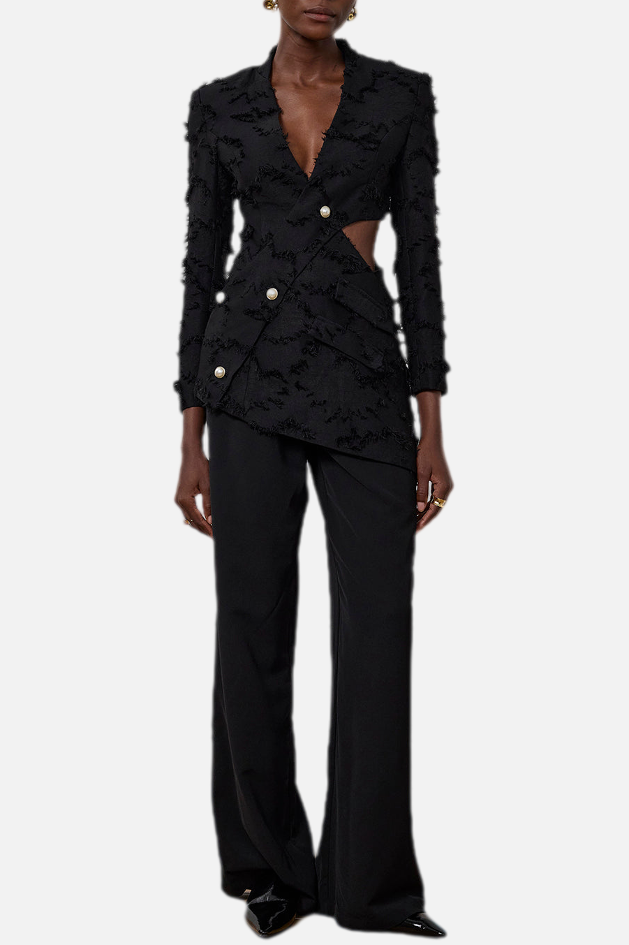 JOVIE FRINGE CUTOUT ASYMMETRIC BLAZER